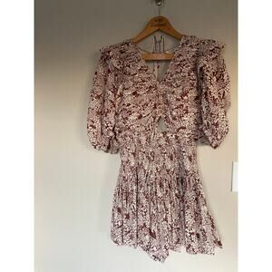 SEA New York Priya Printed Puff Sleeve Romper size 10 (fits 8) EUC Brown Beige M